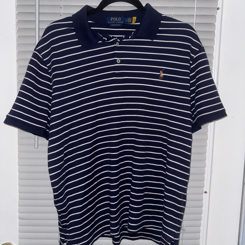Polo by Ralph Lauren Men's Dark Blue and White Striped Polo